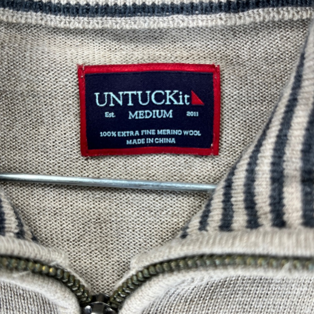 UNTUCKit Belgardo 100% extra fine Marino wool Men M Tan 1/4 Zip sweater